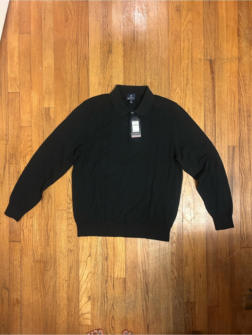 Ben Sherman Black Crewneck Sweater with Polo Collar
